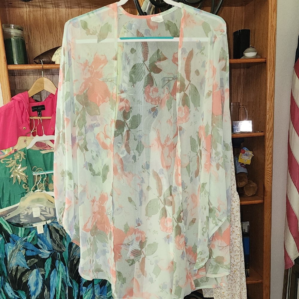 Christopher & Banks Sheer Floral Cardigan Cover-Up Open Blouse Boho Top